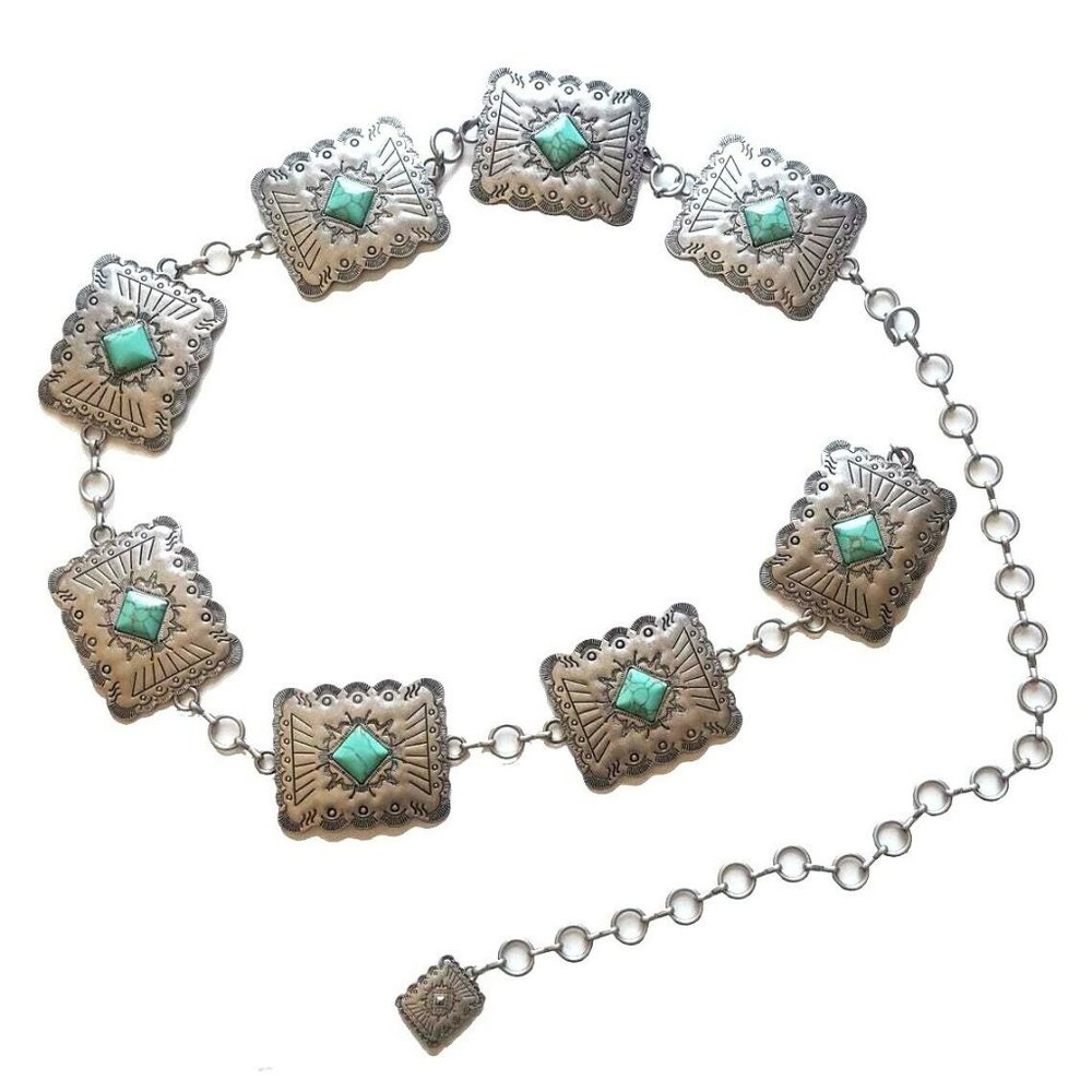 COPY - COPY - Western Silver Turquoise Chain Belt